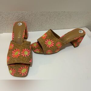 Coconuts By Matisse Sandals Kristin Women's 9M Beige Pink Daisy Faux Cork